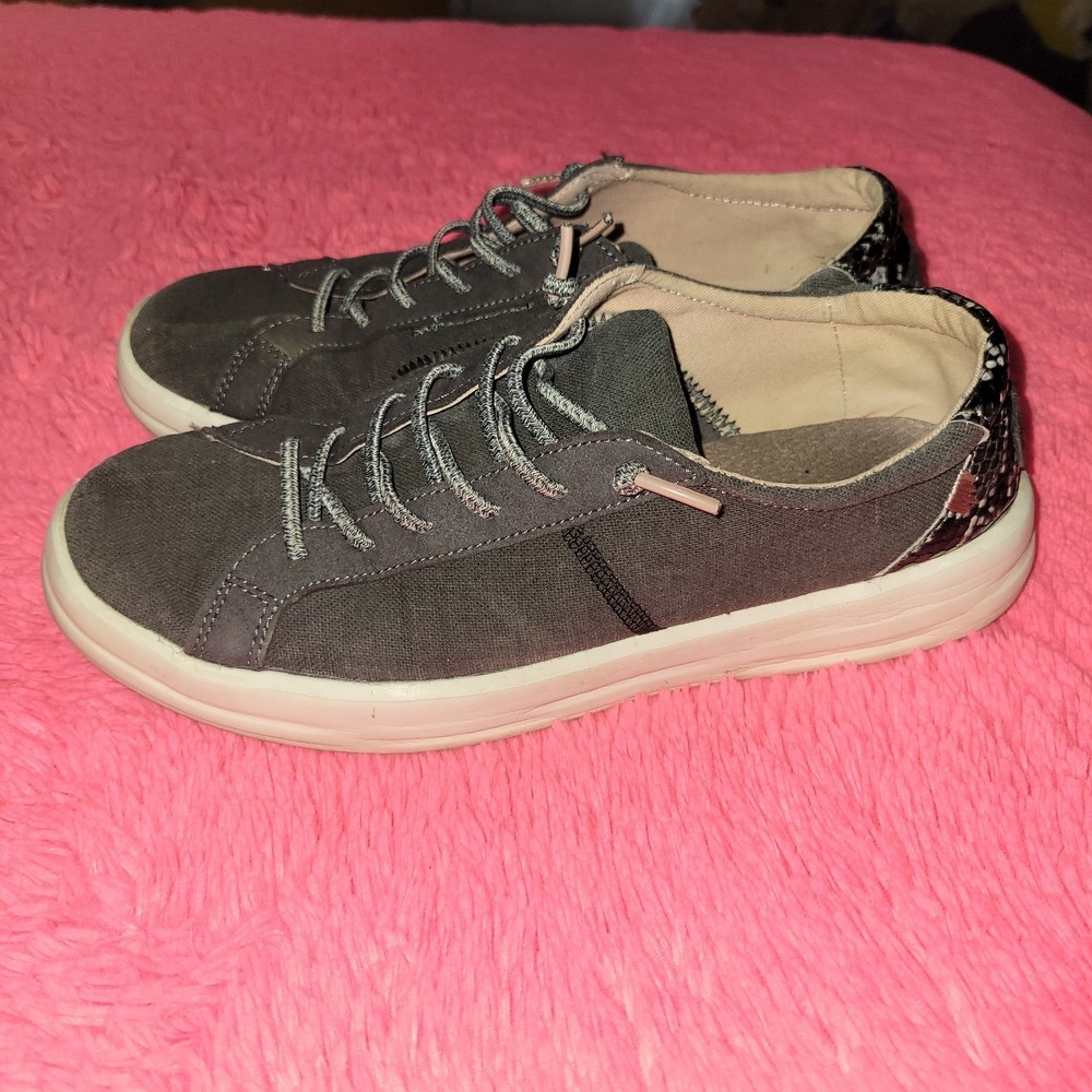 Hey Dude Shoes Womens 9 Karina Sneakers Black Canvas Lace Up Low Top 121974936